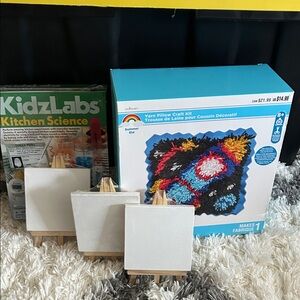 Bundle of activities for kiddo: Yarn Pillow Craft Kit with Canvases